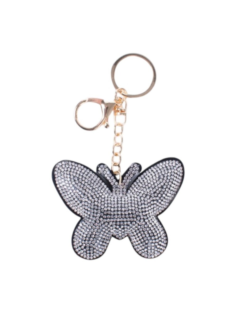 Black Butterfly Bling Faux Suede Stuffed Pillow Key Chain Handbag Charm